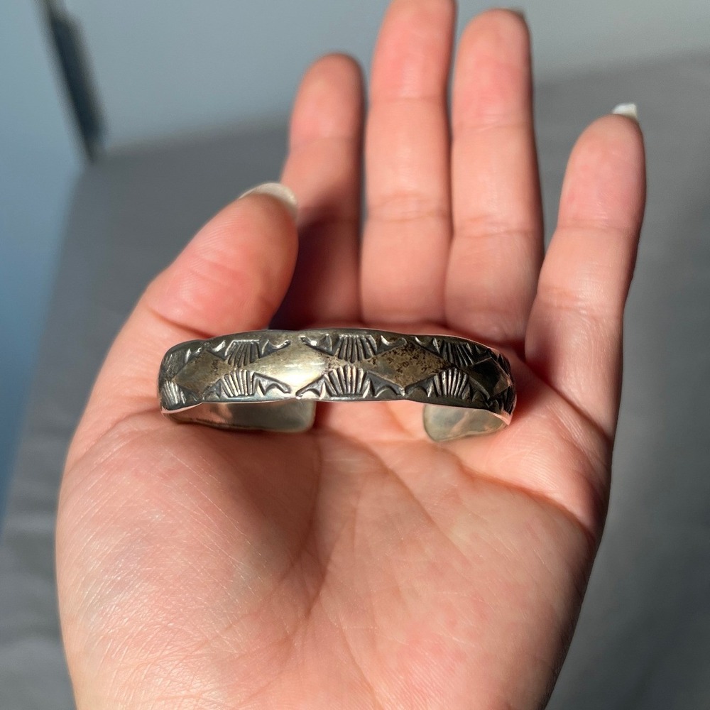 Simon Garcia Santa Fe Hand Stamped Geometric Sterling Silver Cuff Bracelet OS